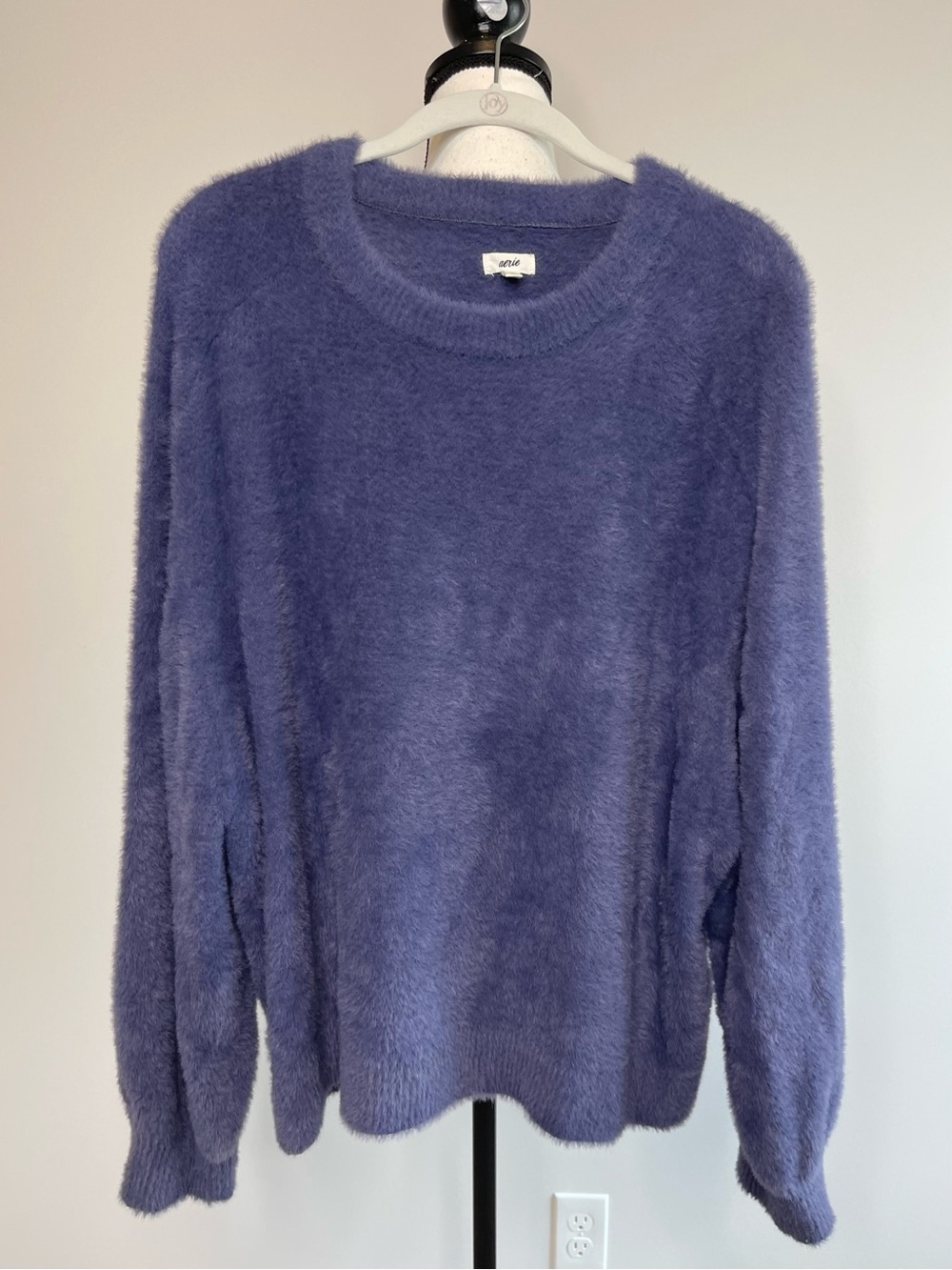 Aerie Flurry Crew fuzzy sweater blue in size large warm cuddly soft cozy casual